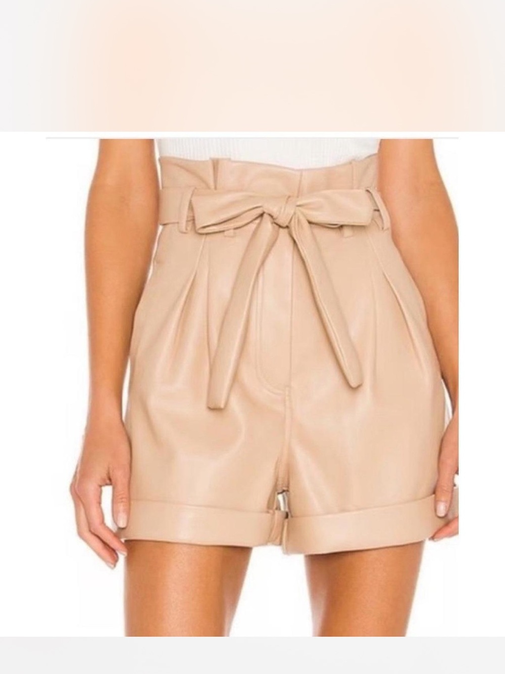 Bardot Faux Leather Shorts - Beige